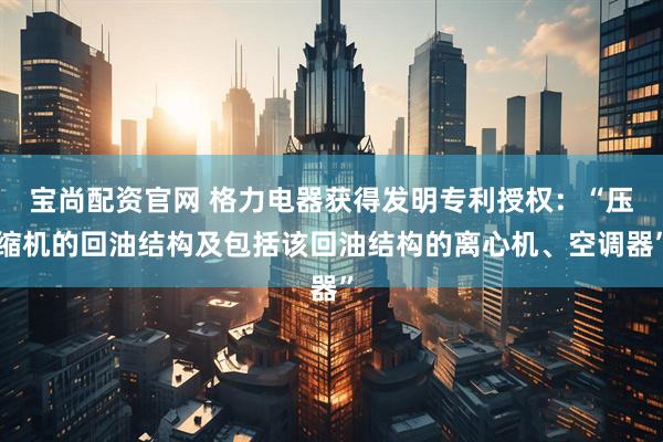 宝尚配资官网 格力电器获得发明专利授权：“压缩机的回油结构及包括该回油结构的离心机、空调器”